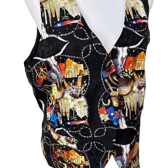 Vintage Nicole Miller Printed Vest Cowboy Rodeo Western Silk Black Size Large - Picture 5 of 11